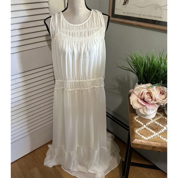 A NEW DAY Womens Dress Large Cream Sheer Chiffon Maxi Boho Festival Fairy - Picture 1 of 13